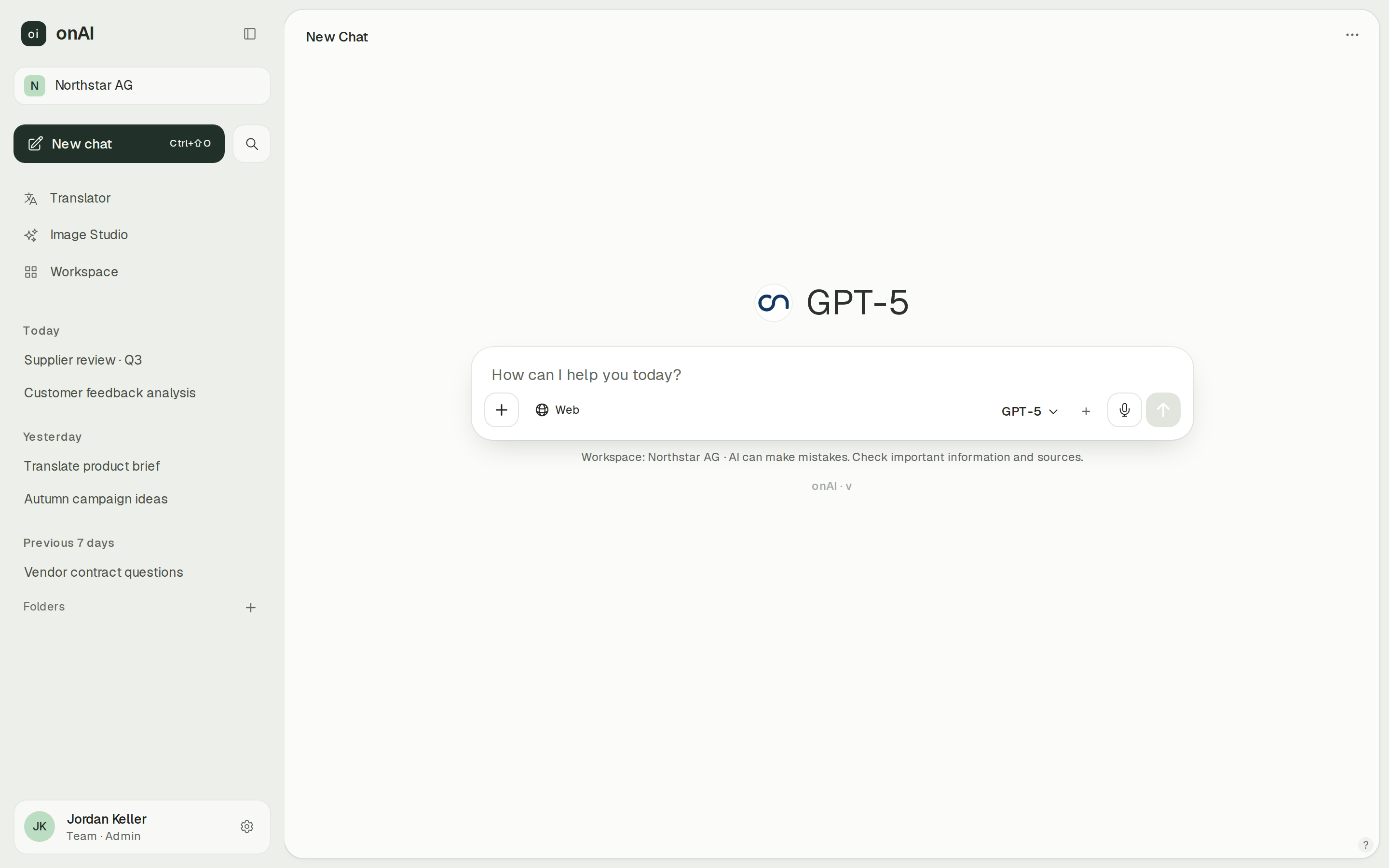 A new chat in onAI. Demo data.